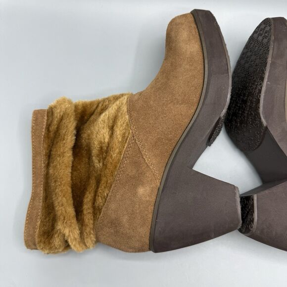 Skechers Leather Boots Womens Faux Fur Platform Ankle Bootie Brown Size 8.5 - Picture 8 of 11